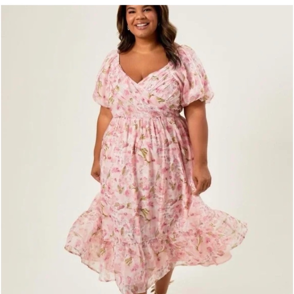 ARULA Pink Floral Midi Dress